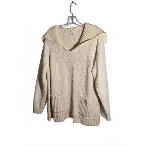 J Jill Cream Textured V-Neck Sweater with Over sized collar and Pockets XL